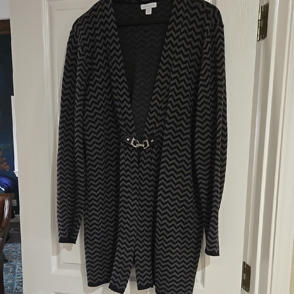 Charter Club Black and Gray Chevron Cardigan Sweater